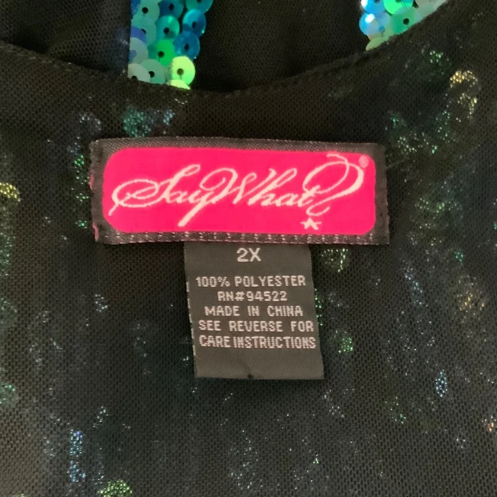 Peacock Sequins Blue Green Sleeveless Party Evening Tank Size 2X - Picture 4 of 5